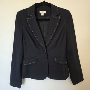 LOFT Black Women's Single-Button Blazer with Contrast Stitching